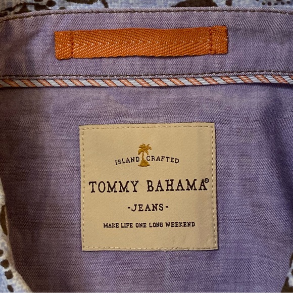 Tommy Bahama Jeans floral paisley w/ 2 button flap pockets sz L blue brown - Picture 4 of 13